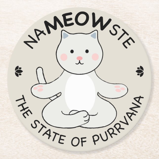 Yoga Cat - Name owste Underlägg Papper Rund (Framsidan)