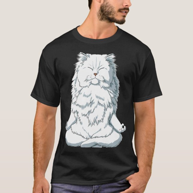 Yoga Cat Persian Cat T Shirt (Framsida)