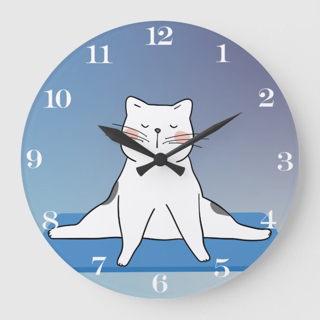 Yoga Cat Round Wall Clock Stor Klocka (Framsida)