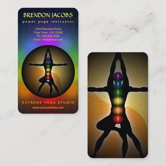 Yoga Chakras Manly Pose Instruktör Lärare Visitkort (Fram/baksida)