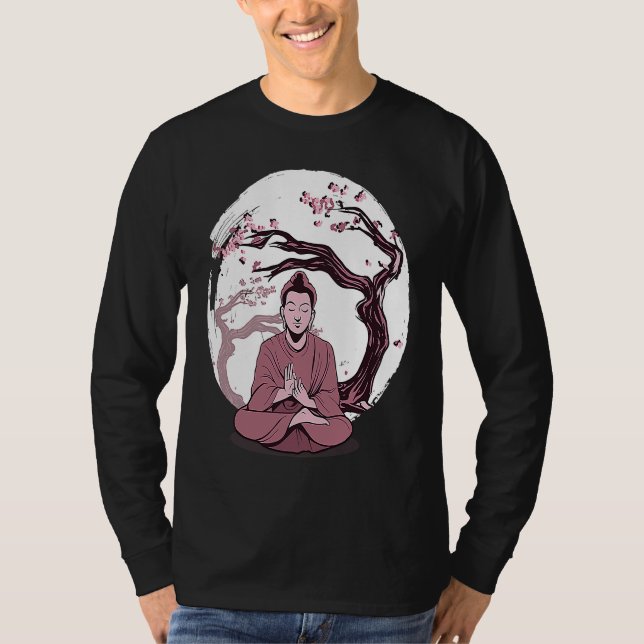 Yoga cherry blossom tree meditate Japanese writing T Shirt (Framsida)