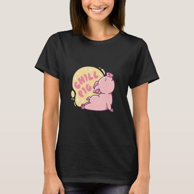 Yoga Chill Pig Meditation T Shirt (Framsida)