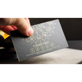 Yoga Class Pass Black Guld Embossed Mandala Blommi Lojalitetskort