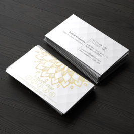 Yoga Class Pass Guld Mandala Blommigt White Leathe Lojalitetskort