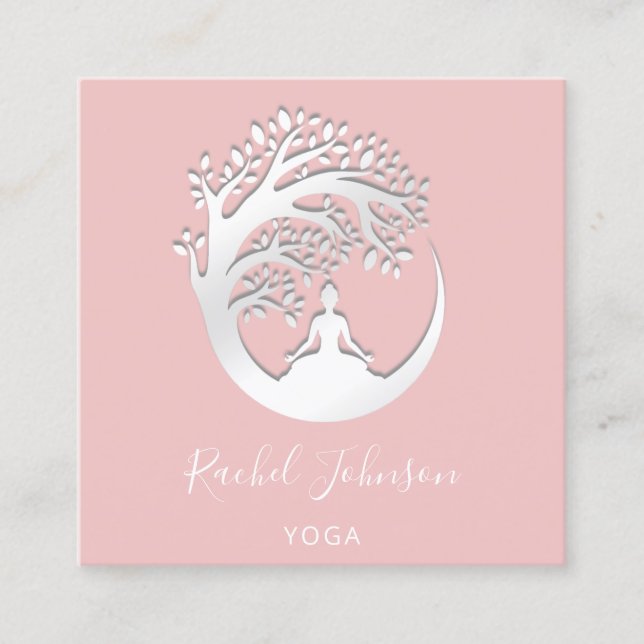 Yoga Classes School Logotyp Instruktör QR HealIng Fyrkantigt Visitkort (Framsida)