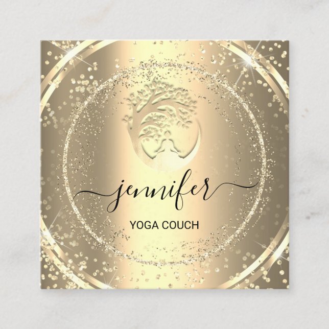 Yoga Couch Therapist Logotyp QR Code Guld Glitter Fyrkantigt Visitkort (Framsida)