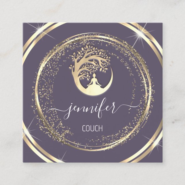 Yoga Couch Therapist Mindfulness QR Guld Lila Fyrkantigt Visitkort (Framsida)