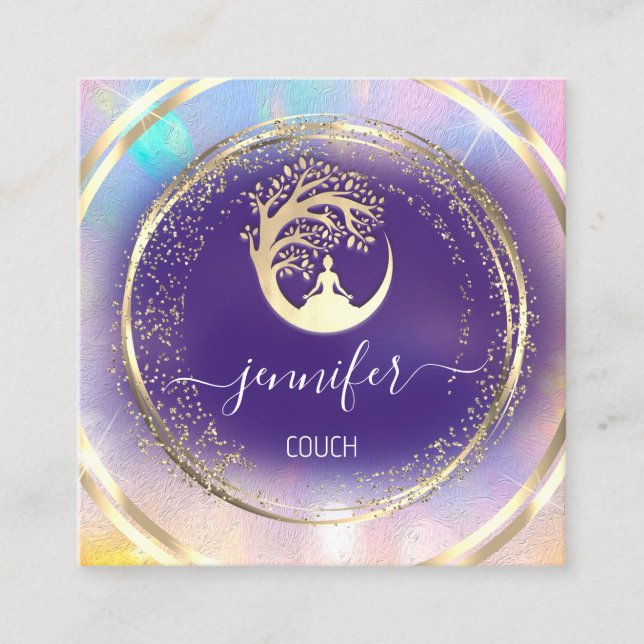 Yoga Couch Therapist Mindfulness QRCODE GoldPurple Fyrkantigt Visitkort (Framsida)