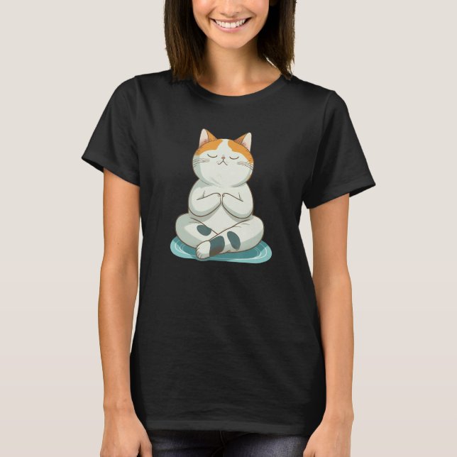 Yoga Cute Kitty Cat T Shirt (Framsida)