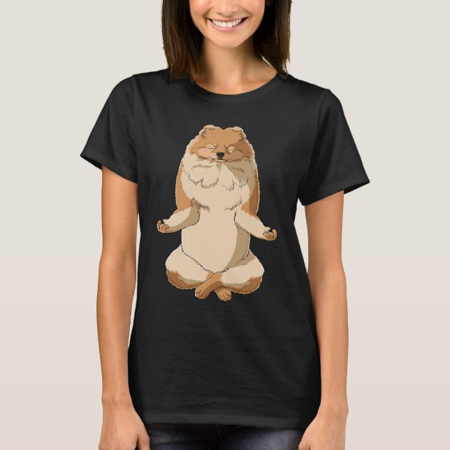 Yoga Dog Pomeranian T Shirt (Framsida)