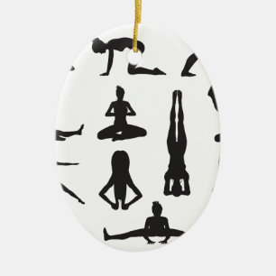 Yoga eller pilates poserar silhouettes julgransprydnad keramik