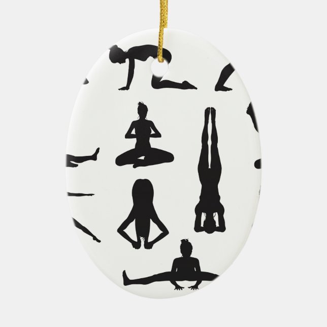 Yoga eller pilates poserar silhouettes julgransprydnad keramik (Framsidan)