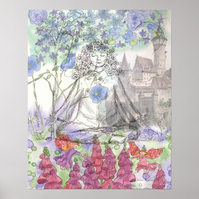 Yoga Fairy Castle Blommigt Collage Poster (Framsidan)