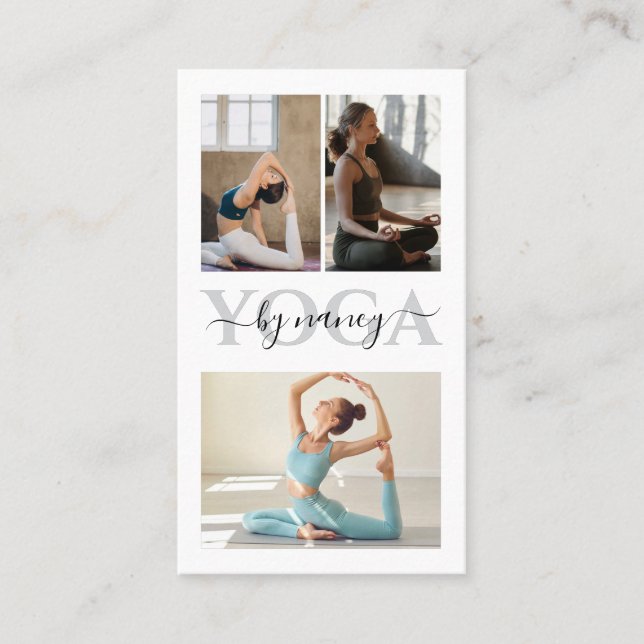 Yoga fet typography Photo Collage Qr-kod Visitkort (Framsida)