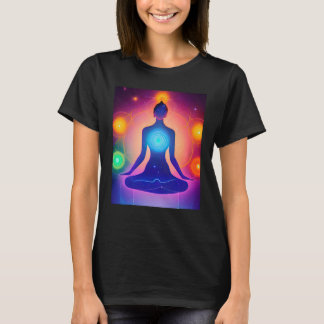 Yoga flicka kvinnlig solhälsning meditation Chakra T Shirt