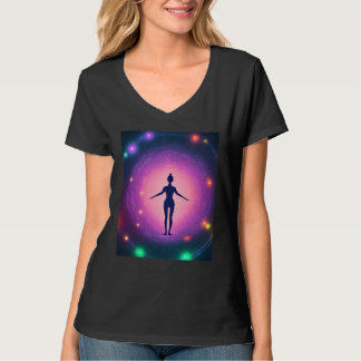 Yoga flicka kvinnlig solhälsning meditation Chakra T Shirt