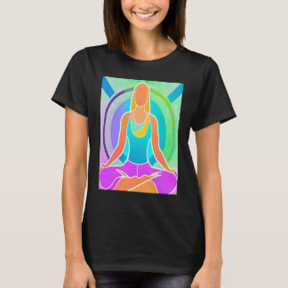 Yoga flicka kvinnlig solhälsning meditation Chakra T Shirt