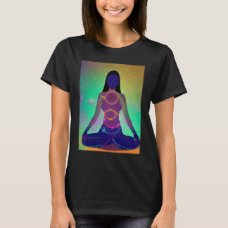 Yoga flicka Kvinnlig solhälsning Meditation Chakra T Shirt