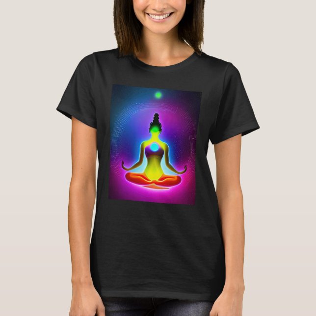 Yoga flicka Kvinnlig solhälsning Meditation Chakra T Shirt (Framsida)