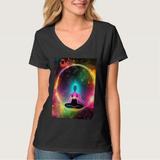 Yoga flicka kvinnlig solhälsning meditation Chakra T Shirt