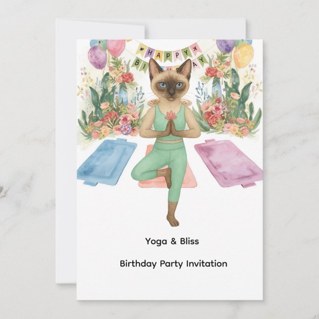 Yoga Födelsedagsfest för siamesisk Cat Lovers Inbjudningar (Framsida)