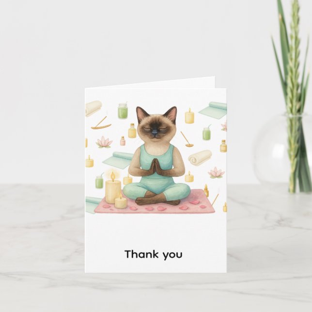 Yoga Födelsedagsfest för siamesisk Cat Lovers Tack Kort (Framsida)