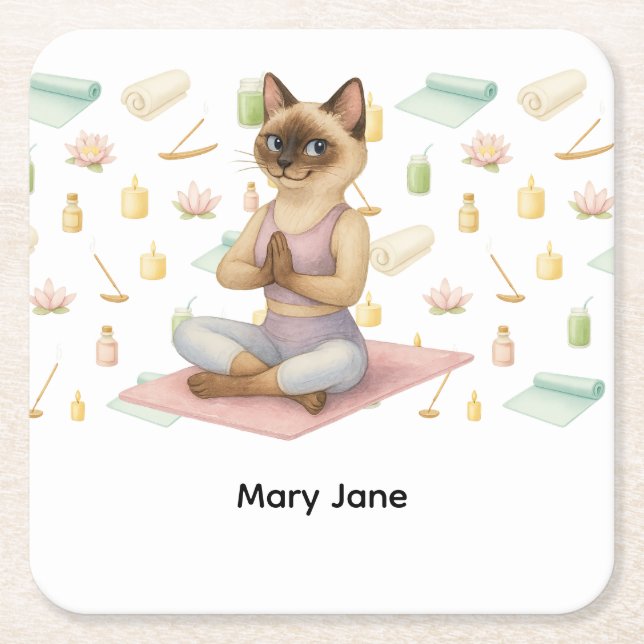Yoga Födelsedagsfest för siamesisk Cat Lovers Underlägg Papper Kvadrat (Framsidan)