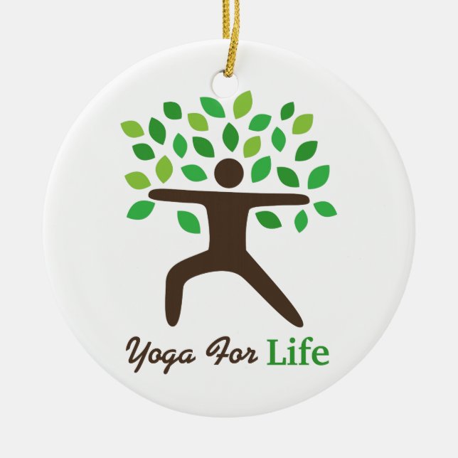 Yoga För Livet, Krigarposition, Träd Julgransprydnad Keramik (Framsidan)