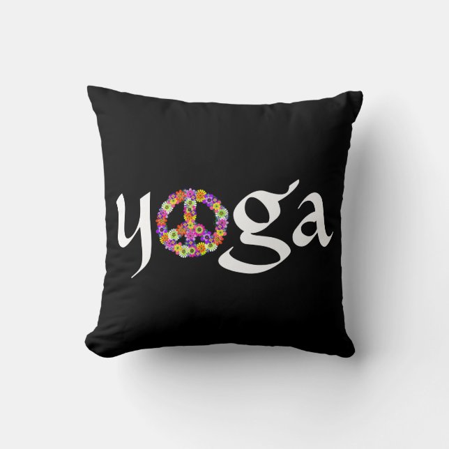 Yoga fredstecken Blommig på svart Kudde (Framsida)