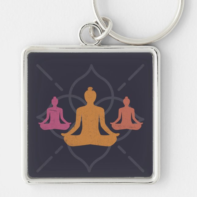 Yoga Fyrkantig Silverfärgad Nyckelring (Framsidan)