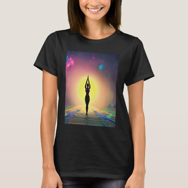 Yoga Girl Female Sol Salutation Meditation Chakra T Shirt (Framsida)