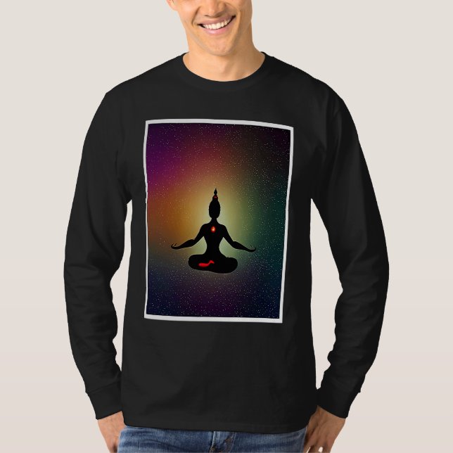 Yoga Girl Female Sun Salutation Meditation Chakra  T Shirt (Framsida)