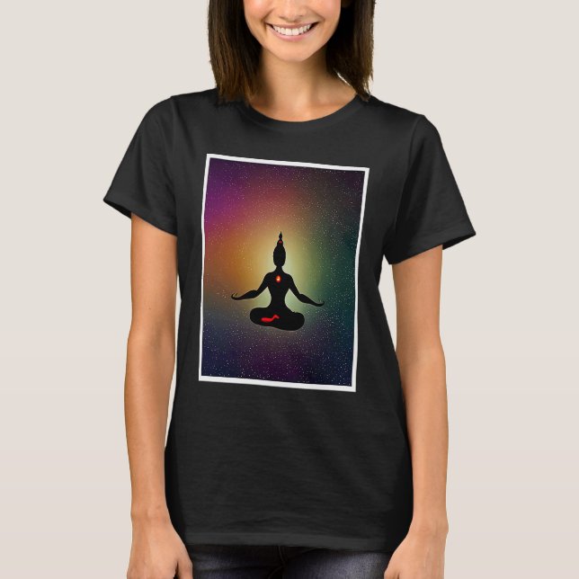 Yoga Girl Female Sun Salutation Meditation Chakra  T Shirt (Framsida)