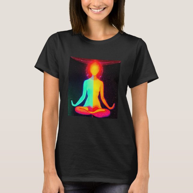 Yoga Girl Female Sun Salutation Meditation Chakra  T Shirt (Framsida)