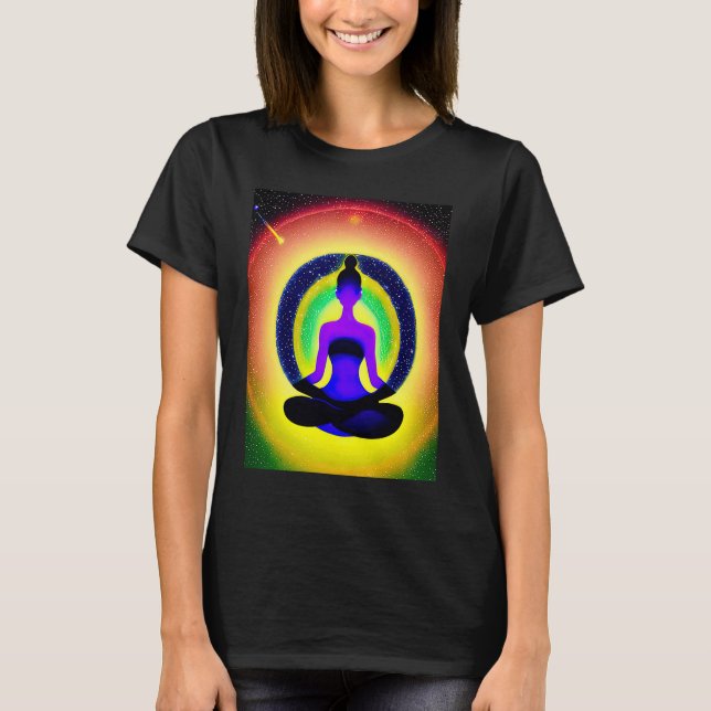 Yoga Girl Female Sun Salutation Meditation Chakra  T Shirt (Framsida)