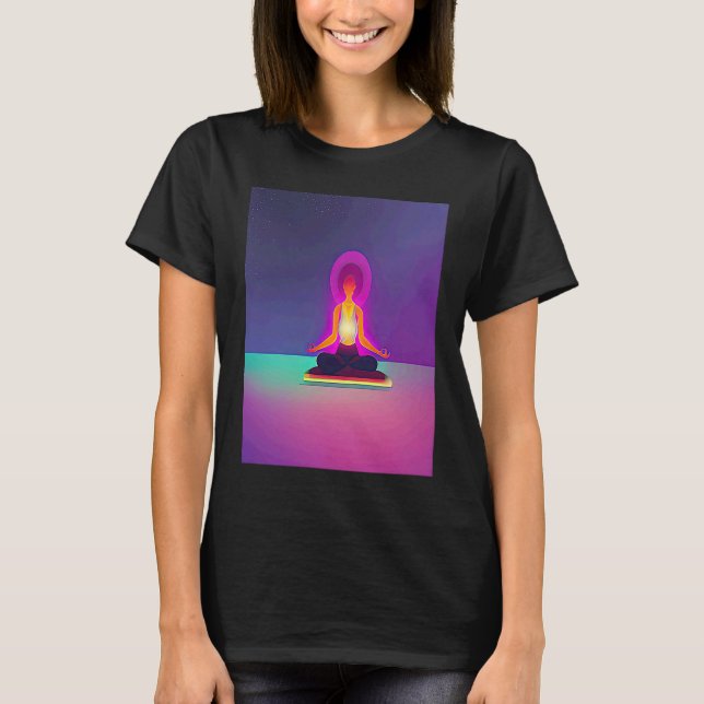 Yoga Girl Female Sun Salutation Meditation Chakra  T Shirt (Framsida)