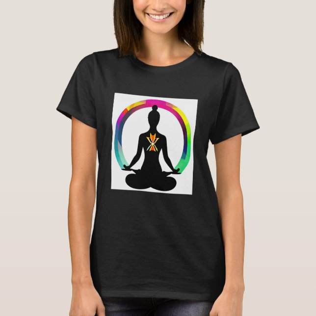 Yoga Girl Female Sun Salutation Meditation Chakra  T Shirt (Framsida)
