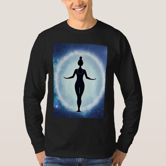 Yoga Girl Female Sun Salutation Meditation Chakra  T Shirt (Framsida)