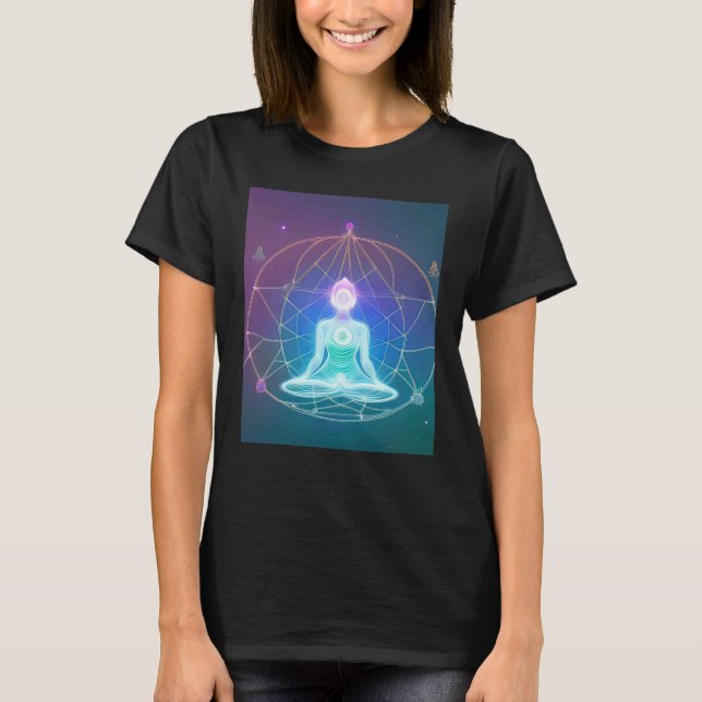 Yoga Girl Female Sun Salutation Meditation Chakra  T Shirt (Framsida)