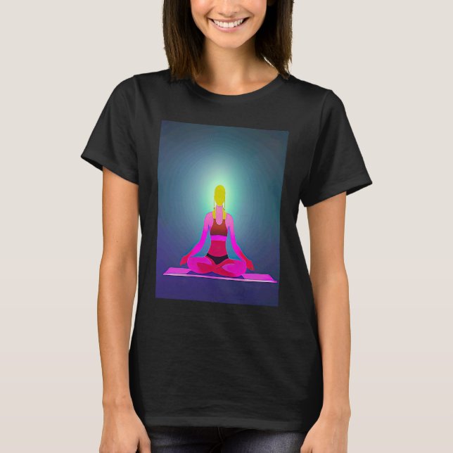 Yoga Girl Female Sun Salutation Meditation Chakra  T Shirt (Framsida)