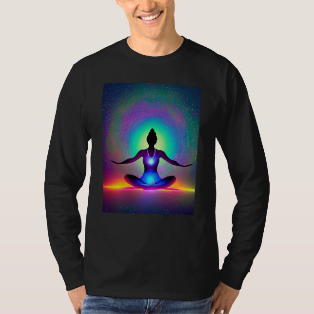 Yoga Girl Female Sun Salutation Meditation Chakra  T Shirt (Framsida)