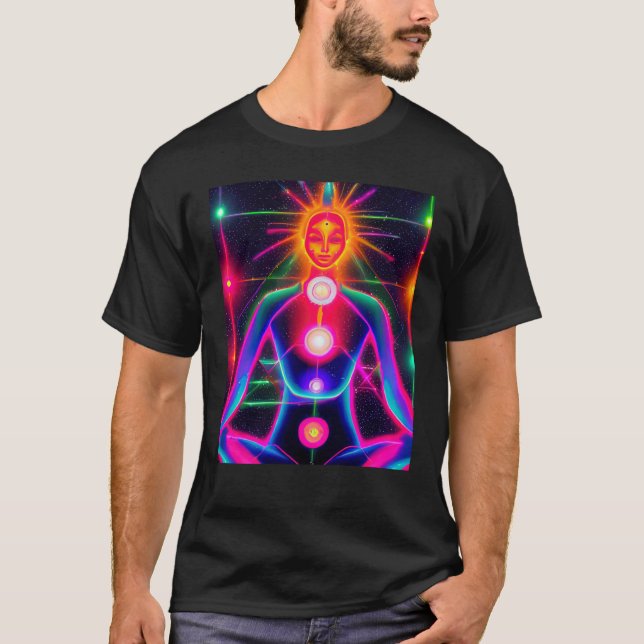 Yoga Girl Female Sun Salutation Meditation Chakra  T Shirt (Framsida)