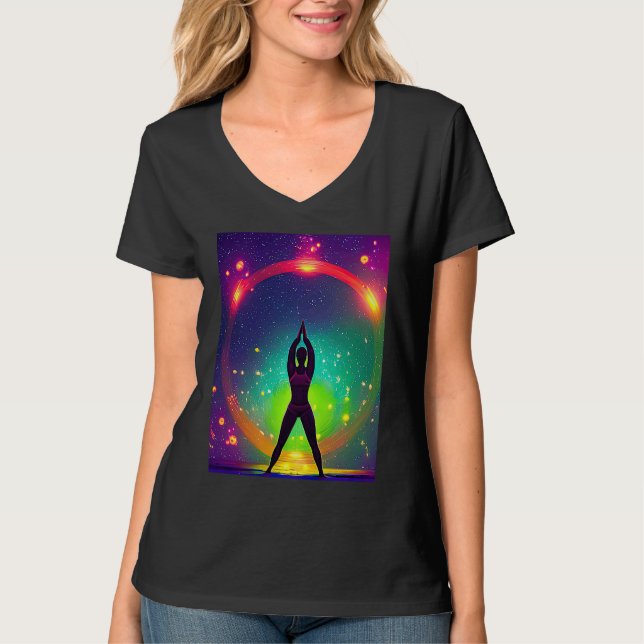 Yoga Girl Female Sun Salutation Meditation Chakra  T Shirt (Framsida)