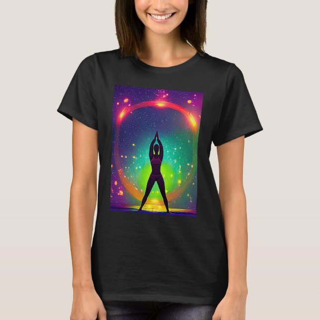 Yoga Girl Female Sun Salutation Meditation Chakra  T Shirt (Framsida)
