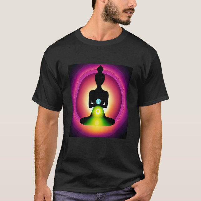 Yoga Girl Female Sun Salutation Meditation Chakra  T Shirt (Framsida)