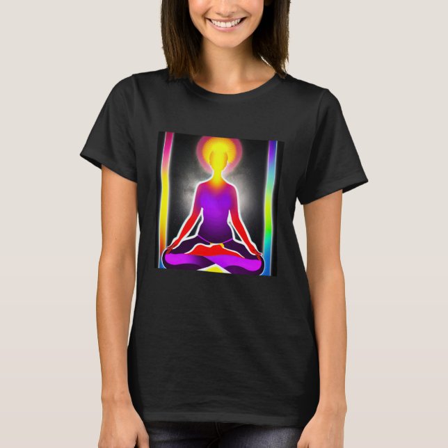 Yoga Girl Female Sun Salutation Meditation Chakra  T Shirt (Framsida)