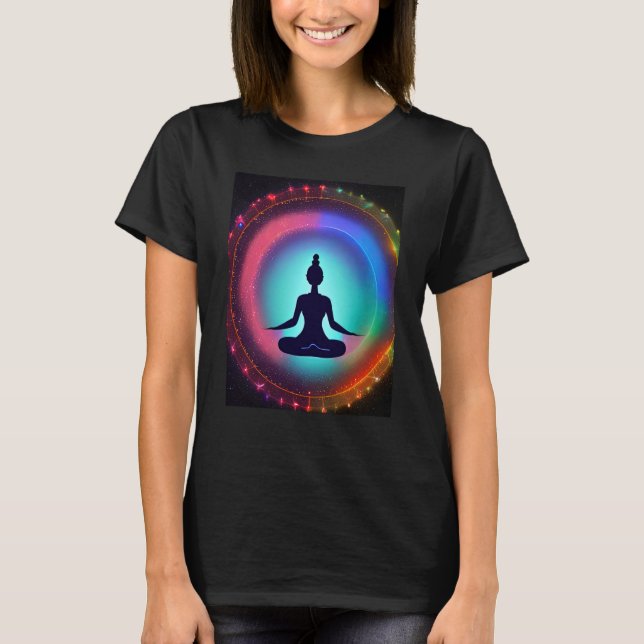 Yoga Girl Female Sun Salutation Meditation Chakra  T Shirt (Framsida)