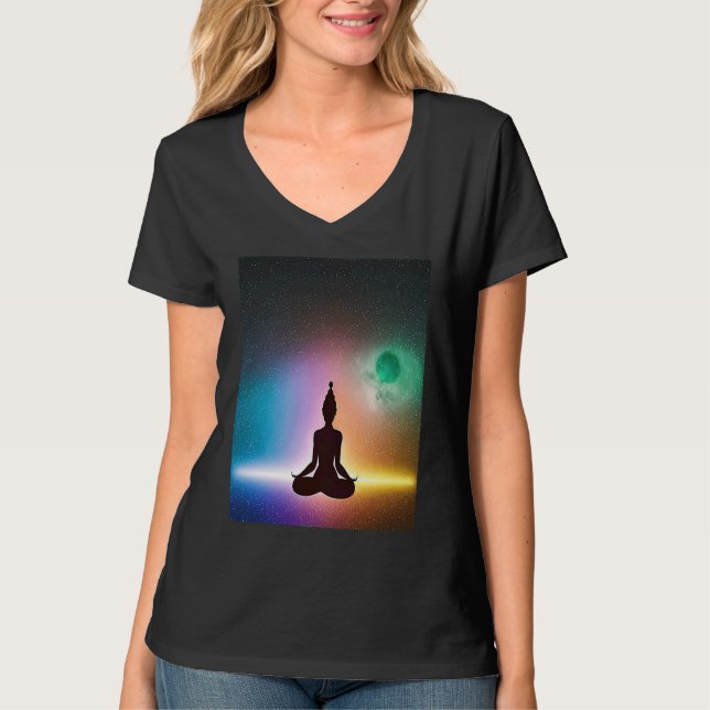 Yoga Girl Female Sun Salutation Meditation Chakra  T Shirt (Framsida)