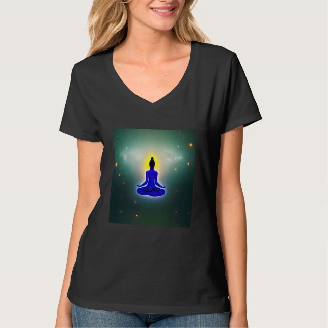 Yoga Girl Female Sun Salutation Meditation Chakra  T Shirt (Framsida)
