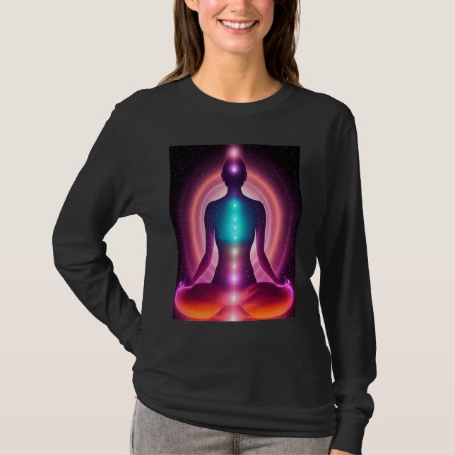 Yoga Girl Female Sun Salutation Meditation Chakra  T Shirt (Framsida)